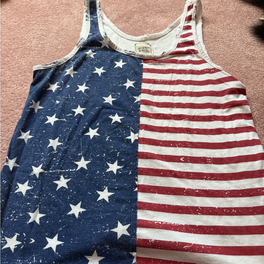 Patriotic Red and White Tank Top with Stars and Stripes